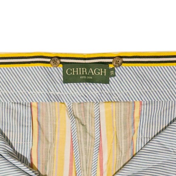 Mens Gurkha Pants 38 Yellow Pink Striped Cotton Trousers Straight Fit Flat Front - Picture 3 of 8